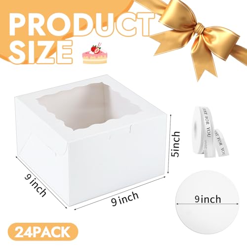 48PCS 9x9x5 Inches Cake Boxes with Window(24 Boxes &24 Boards) , White Bakery Dessert Boxes,Cajas Pasteles for Cake, Cake Carrier Container for Valentine's Day, Mother's Day, Birthday(9*9*5inch/24pcs) - size: White 9*9*5inch/24sets