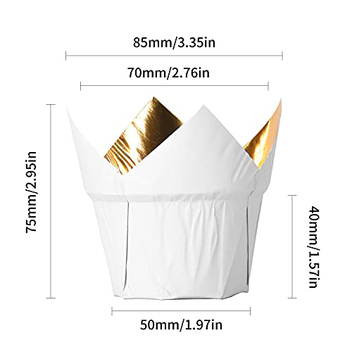 Party Hippo Gold Tulip Cupcake Liners, 100 Count Baking Paper Cups, Greaseproof Cupcake Wrappers for Muffins, Cupcakes, Wedding, Birthday, Baby Shower - color: White