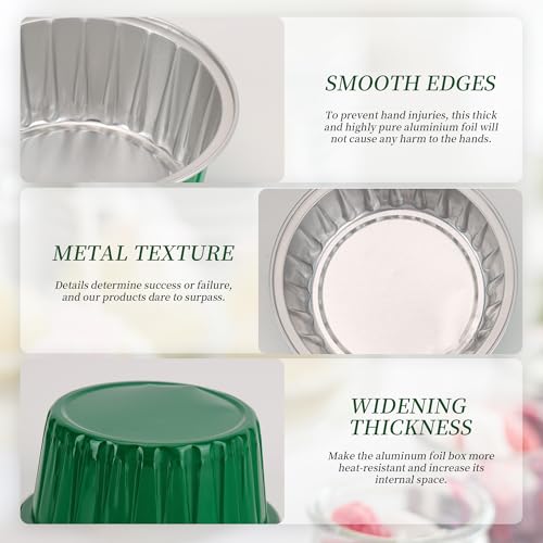 100-Pack 5 oz Green Mini Cake Pans with Lids, Disposable Aluminum Foil Baking Cups, Muffin Tins, Ramekins for Cupcakes, Brownies, Pudding - Festive for St Patricks Day, Birthday Party Supplies - color: Green
