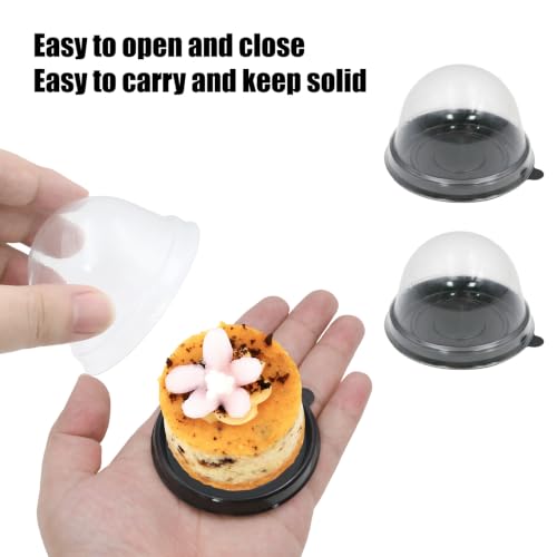 2 Inch 30 Pack Black Mini Cake Container Plastic Mini Cupcake Boxes Muffin Pod Dome Muffin Single Container Box with a Transparent Lid for Dessert Mooncake Cake Macaron - color: Black