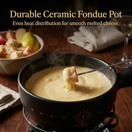 Artestia Ceramic Fondue Pot Set for Cheese & Chocolate