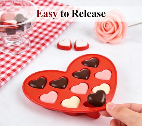 4 Pack 10-Cavity Heart Silicone Molds Non-Stick Food Grade Reusable Baking Molds for Chocolate Candy Gummy Jello Ice Cube Soap DIY Valentine's Day Craft Making - color: 4pc- Heart Shape Molds