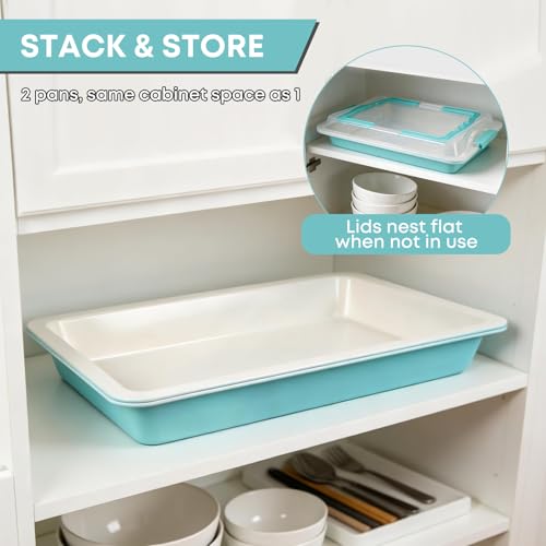 2-Pack 15x10 Sheet Cake Pan with Lid, 2" Deep Nonstick, Teal - color: Teal