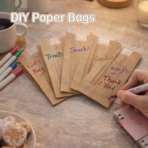 WIKDAY Cookie Bags with Window 50PCS Small Paper Treat Bread Bakery Bags - size: Small Size (3.5" x 2.3" x 7.5") with Stickers A
