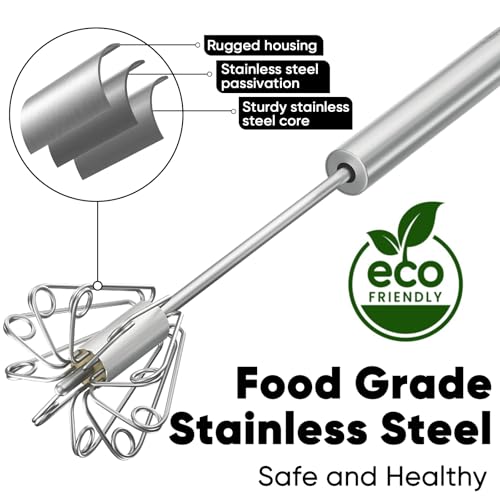 Newness Whizzy Whisk, Stainless Steel Semi Automatic Blender for Home -Versatile Tool for Egg Beater, Milk Frother, Hand Push Whisk - Kitchen Utensil for Blending, Whisking, Beating & Stirring - size: 1 PCS 12 Inch
