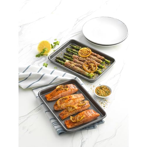 GoodCook Everyday Toaster Oven Mini Baking Sheets Heavy-Gauge Steel Baking Pans with Scratch-Resistant Nonstick, Gray, 9 x 6-Inch (2- Piece Set) (Pack of 12) - size: 9 x 6-Inch (2- Piece Set) (Pack of 12)