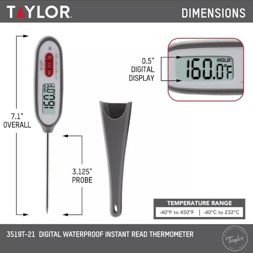 Taylor – Compact Instant-Read Pen Style Digital Kitchen Meat Thermometer - Waterproof Grey - Gray - color: Gray