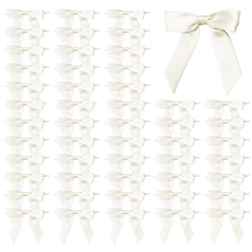 50 Pcs Satin Bows with Twist Ties, 2.5 Inch Gift Wrapping Bows, Ivory - color: Ivory