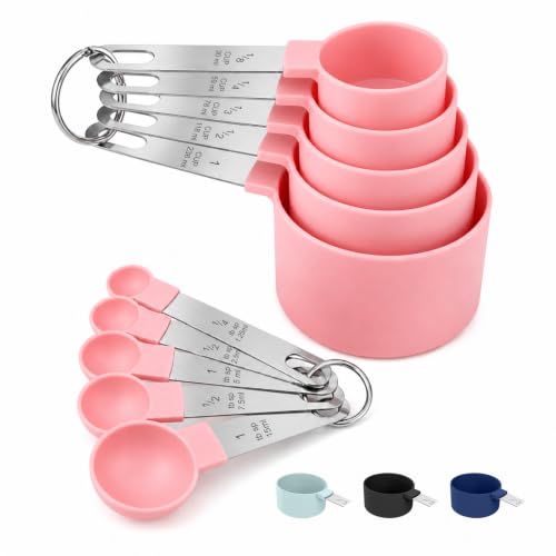 Measuring Cups and Spoons Set, 10-Piece with Stainless Steel Handles, Pink - color: Pink 10 Pcs