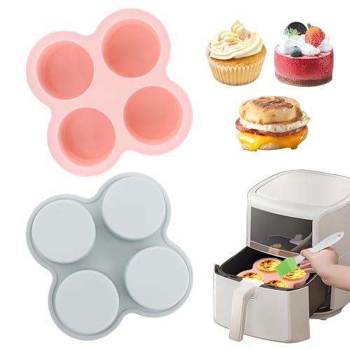 Silicone Air Fryer Egg Mold and Cupcake Pan, Muffin Tin with Oil Brush, Non-Stick Molds for Air Fryer Toaster Oven, 2Pcs Egg Molds