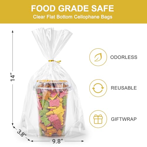 80Pcs Clear Cellophane Bags, with Twist Ties, Flat Bottom - size: 9.8x14 Inch (Pack of 80)