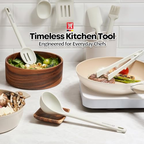 Wagensteiger Light Gray Silicone Cooking & Serving Spoon: Cooking Utensil with Heat Resistant, Non-stick Cookware Safe, Gentle Head Design, BPA Free (12.60inch x 3.15inch) - size: 12.60inch x 3.15inch