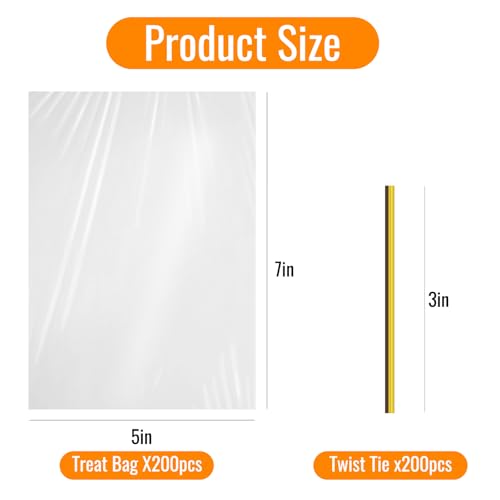 5x7" Clear OPP Treat Bags 200Pcs with Twist Ties, Cellophane Bakery Bags - color: 5*7 Inch 200pcs