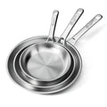 COOKER KING Tri-Ply Clad Stainless Steel Pans Set, 8, 10 & 12 Inch Skillets - size: 8+10+12 Inch