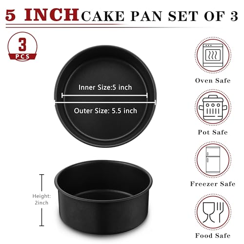 E-far 5 Inch Cake Pan, 3PCS Nonstick Stainless Steel Small Baking Cake Pans - size: 5 Inches
