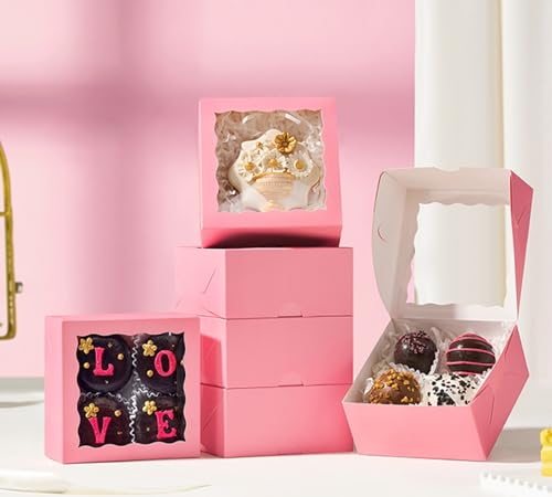 80Pack 4x4x2 Inches Bakery Boxes w/Window Party Wedding Favor - color: Pink