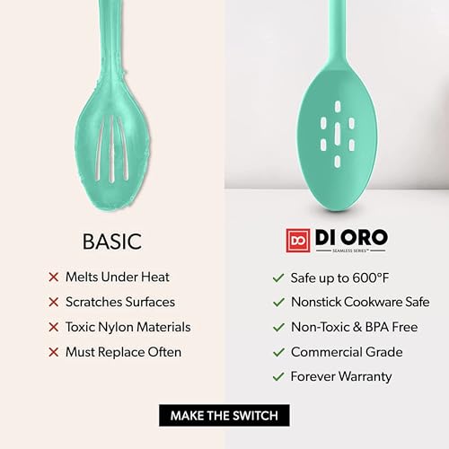 DI ORO Silicone Cooking Spoons - Solid & Slotted Set, 2-Pc Mint - color: Mint