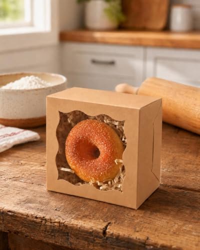 qiqee 200Pcs Brown Bakery Box with Window 4"x4"x2.5" - color: Brown, size: 4" x 4" x 2.5" / 200 Pcs