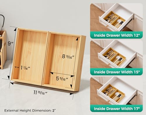 Bamboo Kitchen Drawer Organizer Boxes 9" x 6" Stackable Wooden Organizers - size: 9" x 6" x 2"