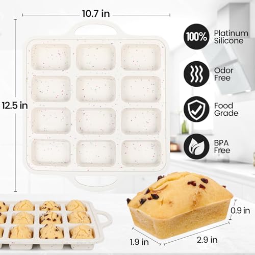 Silicone Mini Loaf Pan with Metal Frame, 12 Cups, Bread Silicone Molds - color: Creamy Confetti, size: Mini 12-cup: 1.9"x2.9"