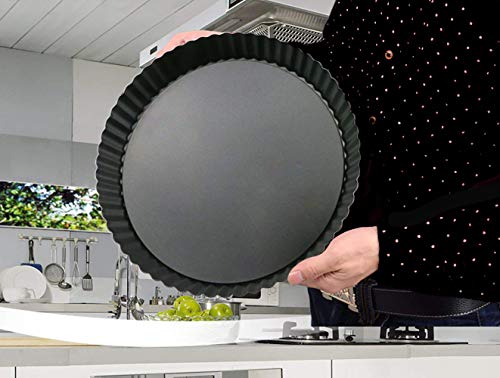 IELEK 12 Inch Non-Stick Tart Quiche Flan Pan Molds Round Removable Loose Bottom Fluted Heavy Duty Pie Pizza Pan - size: 12 Inch