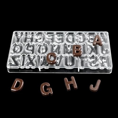 TUKE Polycarbonate Chocolate Mould 26 English Letters Candy Making Mold, Professional Grade PC Plastic for Baking, Dessert, Ice Cube, Soap - BPA-Free, Reusable & Dishwasher Safe (B_ English Letters) - size: B_ English Letters