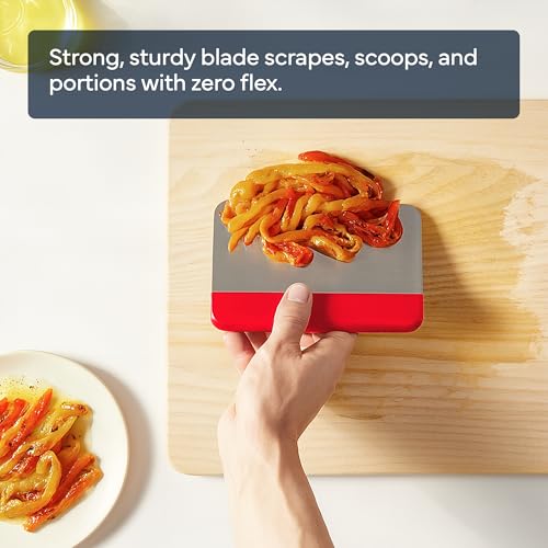 Misen Stainless Steel Bench Scraper - Versatile Food Scraper with Walnut Handle - Ideal for Kitchen, Pastry & Dough - Durable Cutting Board Scraper Tool - Effortless Transfer into Pots & Pans - Red - color: Red