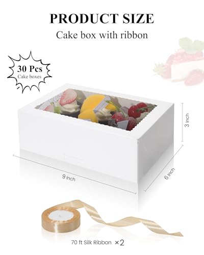COTOPHER 30Pcs Cookie Boxes with Ribbons, 9x6x3 Inch White Bakery Boxes - color: White