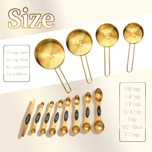 Gold Magnetic Measuring Cups and Spoons Set with Leveler