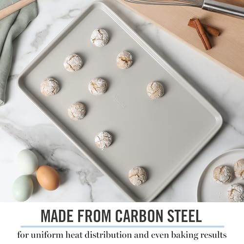 Martha Stewart Gallen 15 x 10 Inch Nonstick Carbon Steel Cookie Sheet – Cool Grey, Durable Bakeware for Even Baking and Easy Cleanup - color: Cool Gray