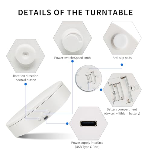 Rotating Display Stand,360° Silent Spinning Display Stand,Speed-adjustable Spinning Platform,Bidirectional Rotating Display Base,Multi-power Electric Turntable For Photography(5.91inch/W) - size: 5.91inch/White/11Lbs Load