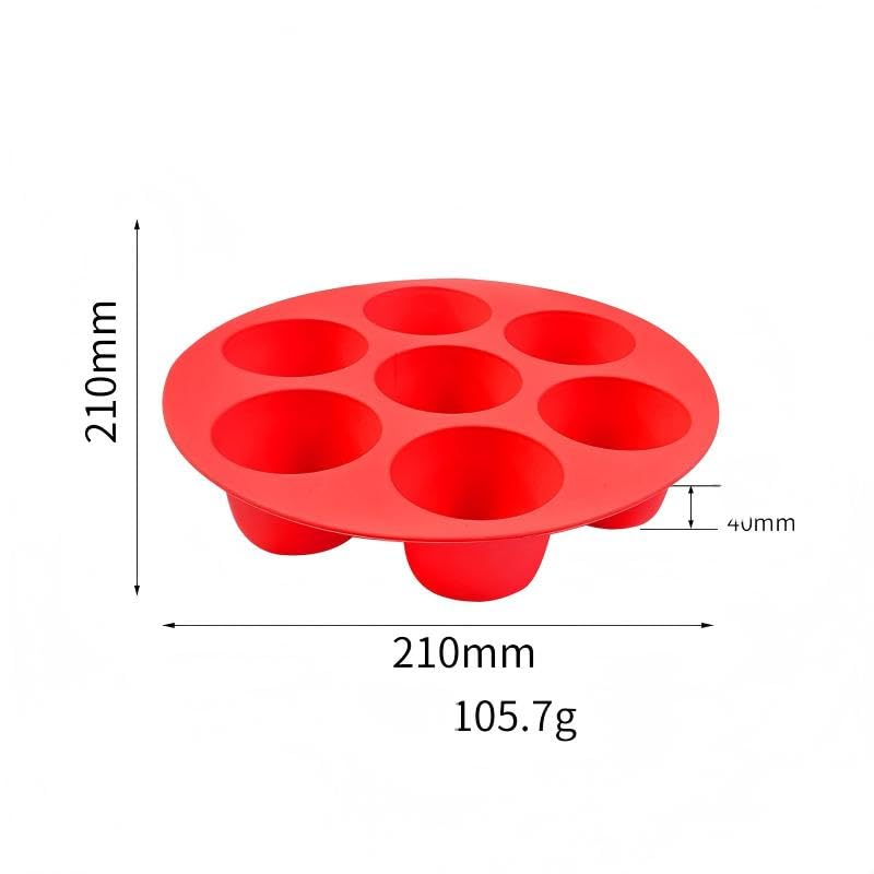 7 hole Non Stick Silicone Liners And Muffin Pan for Air Fryers - Reusable Baking Trays Easy to Release And Clean - color: Red