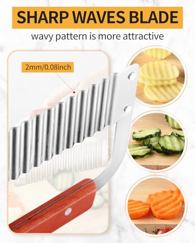 2 Pcs Crinkle Cutter Potato Slicer Wavy Chopping Tool French Fry Veggies - color: Wood