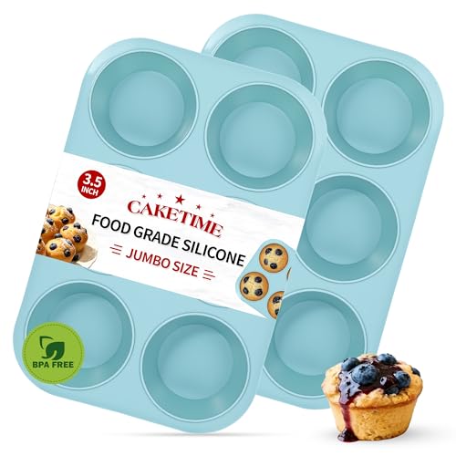 CAKETIME Jumbo Muffin Pan, 2 Pack 3.5 Inch Large Muffin Pan 6 Cup Silicone Jumbo Muffin Tin for Baking Giant Homemade Muffins, Cupcakes, Frittatas Non Stick - size: 2pc: Jumbo 6-Cup