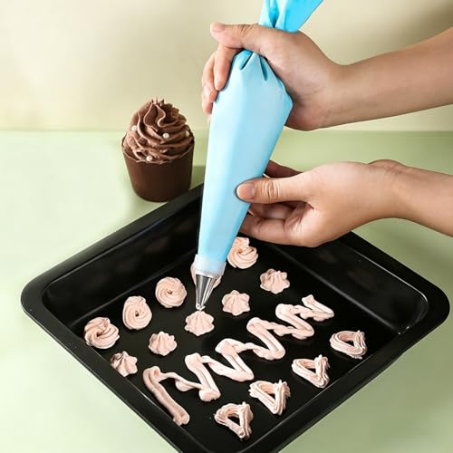 Beginner Cake Decor Tool Kit – 21pcs Silicone Bags, Tips & Scrapers Set-BLUE