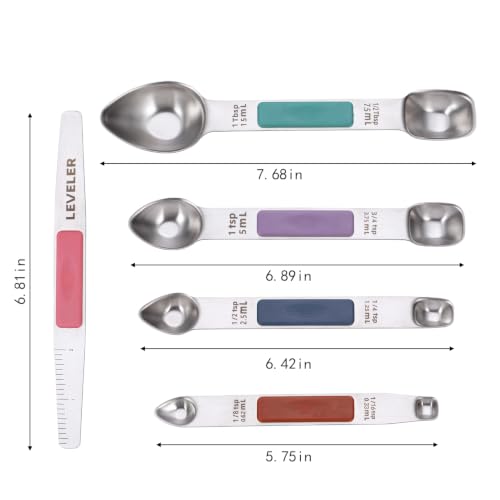 Heavy Duty Stainless Steel Measuring Spoons,Unique Dual-Head Tablespoon and Teaspoon with Bonus Leveler,Engraved Markings,Nonslip Silicone Grip,Great Baking Gift Set(colourful)(set of 5) - color: Measuring Spoons 5pcs(Colorful)