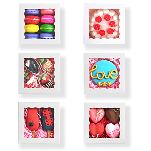 RomanticBaking 51PCS 5x5x2 Inch Bakery Boxes,Cookie Boxes with Window, Pastry Boxes for Macaroon Dessert Cupcake Donut Pastry Muffins - size: 5x5x2½"