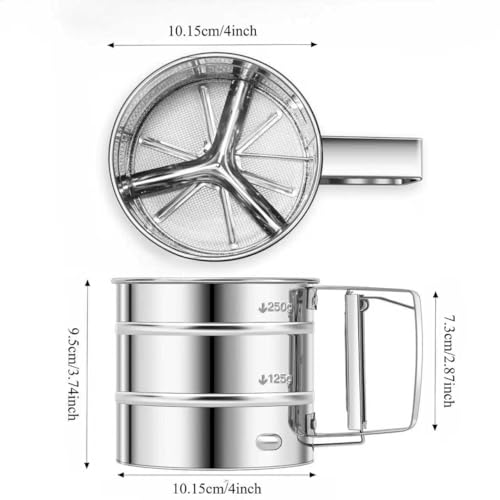 Upgraded Flour Sifter for Baking, One-Hand Press 3-in-1 Sifter with Double