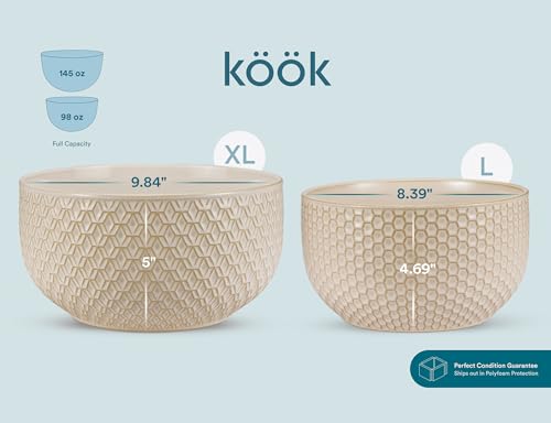 KooK Ceramic Nesting Bowls, Embossed, Oven Safe, Set of 4, Almond - color: Almond