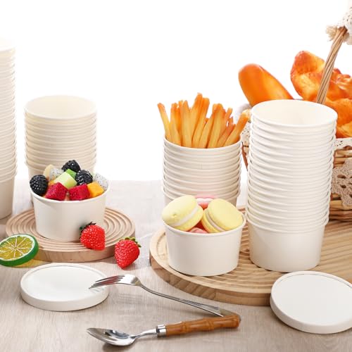 Fulmoon 6 oz 100 Pack Paper Containers with Lids Soup Bowl Cup, White - color: White, size: 6 oz