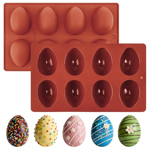 Morofme 2pcs Easter Egg Silicone Molds 8 Cavity Eggs Pan Baking Egg Chocolate Molds Easter Candy Mold Eggs Shape Jello Mold for DIY Craftwork Soap Wax Dessert Cookie Pudding Ice Cube - color: Egg