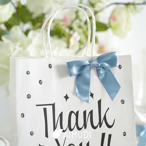 AIMUDI Dusty Blue Satin Ribbon Bows 3.5" Pre-Tied Twist Tie Bows for Treat Bags Gift Wrapping Cake Pop Goodie Bags Party Wedding Baby Shower Favor - 50 PCs - color: Blue Dusty