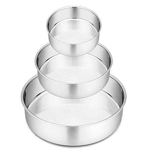 P&P CHEF Cake Pan Set of 3, 4" + 6" + 8" Round Baking Layer Cake Pan Tin - size: 4" + 6" + 8"