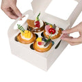 25 White Cupcake Boxes, 4 Count Cupcake Containers with Window and Inserts, 6.3×6.3×3 Inches Cupcake Holders for Cupcakes, Muffins, Cookies, Desserts, Pastries