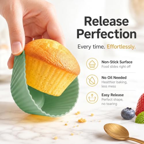 Reusable Silicone Baking Cups, 12-Pack, Nonstick Muffin Liners, Oven Safe - color: Multicolor