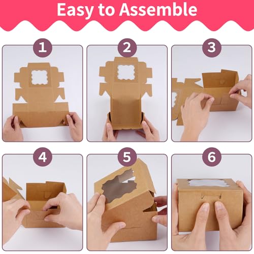 WINKIO Cookie Boxes with Window, Small Bakery Boxes for Dessert Pastry - color: brown