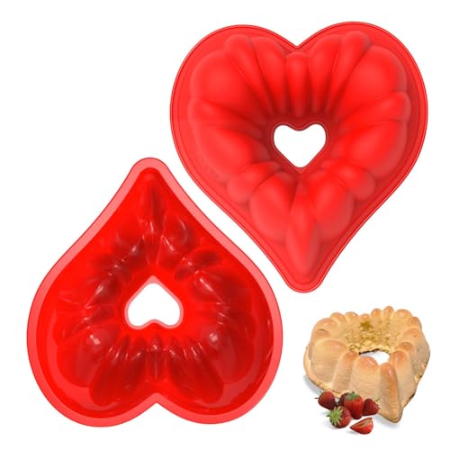 8 inch Heart Shaped Cake Pans, 2 Pack Nonstick Silicone Heart Cake Pans - size: 8 inch：2 Pack, style: Bundt Pan