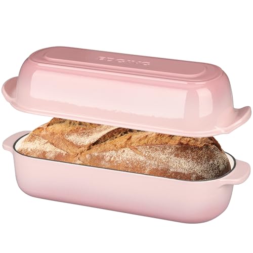 EDGING CASTING Enameled Cast Iron Loaf Pan with Lid, Bread pan, Dutch Oven Bread pan for Homemade Sourdough Bread Baking, 12.5x5.5 inch, 5qt, Pink - color: Pink
