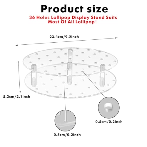 36 Holes Cake Pop Display Stand Holder -Clear Round Acrylic Lollipop Display Stand Perfect for Party and Birthday Celebrations