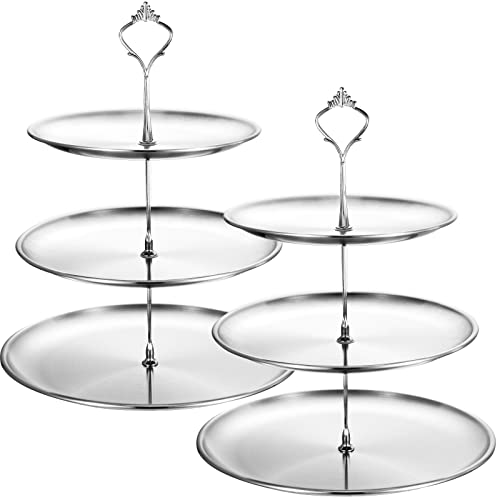 Gerrii 2 Pack 3 Tier Cupcake Stand Serving Tray Metal,Silver - color: Silver